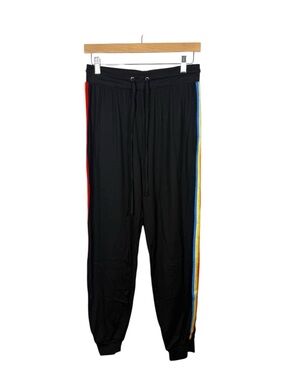 Eye Candy Rainbow Side Stripe Jogger Pants Black Lounge Track Size L